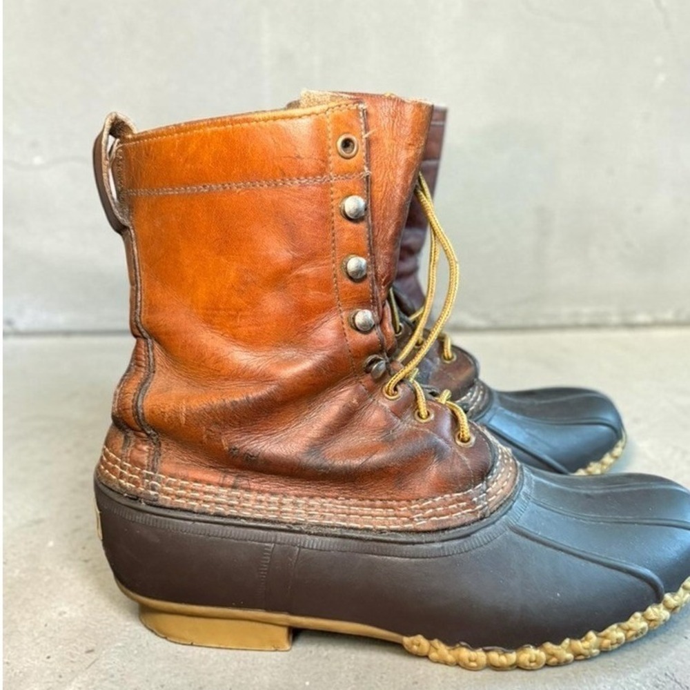 Vintage LL Bean Maine Hunting Shoe Brown Leather Duck Boots Men 12 JM